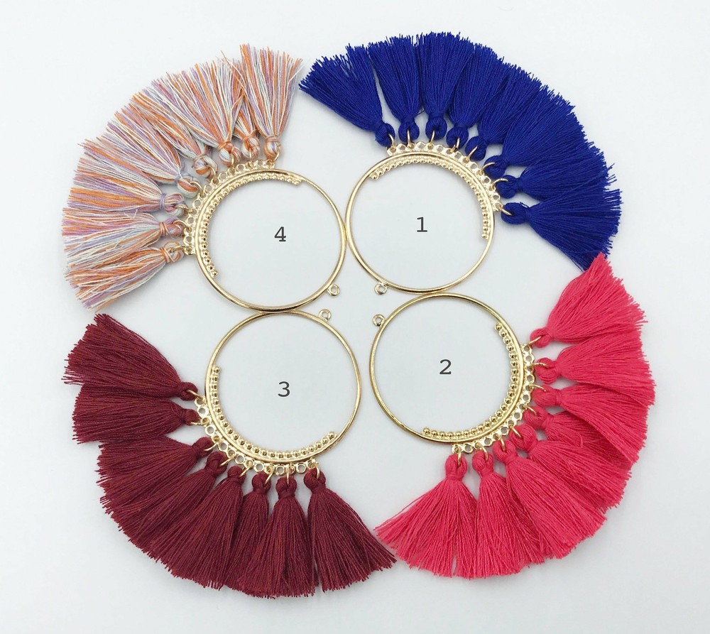 2pc, 5cm, Cotton Tassels In Light Round Copper Loop / Ring II