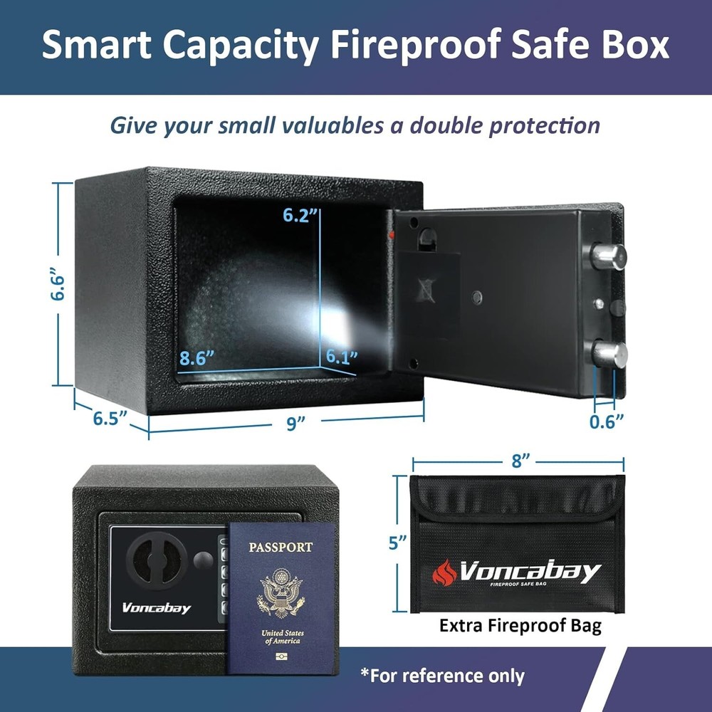Fireproof Security Safe Box with Sensor Light & Digital Keypad - 0.23 Cu Ft