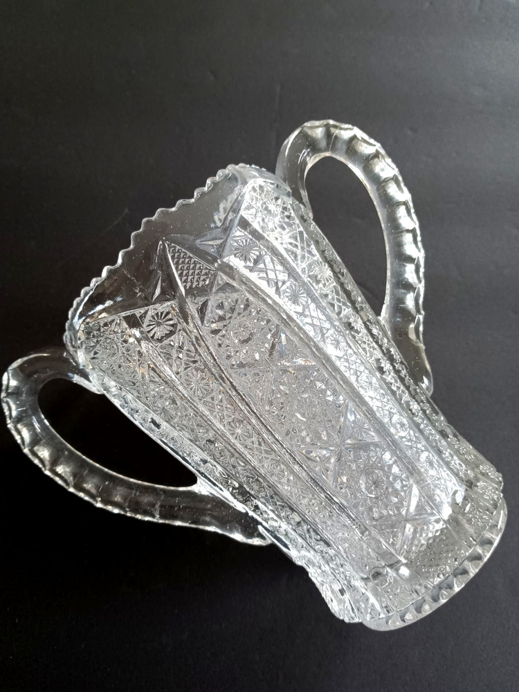 Antique EAPG Pressed Glass Double Handle Sugar Bowl Spooner Star Pattern