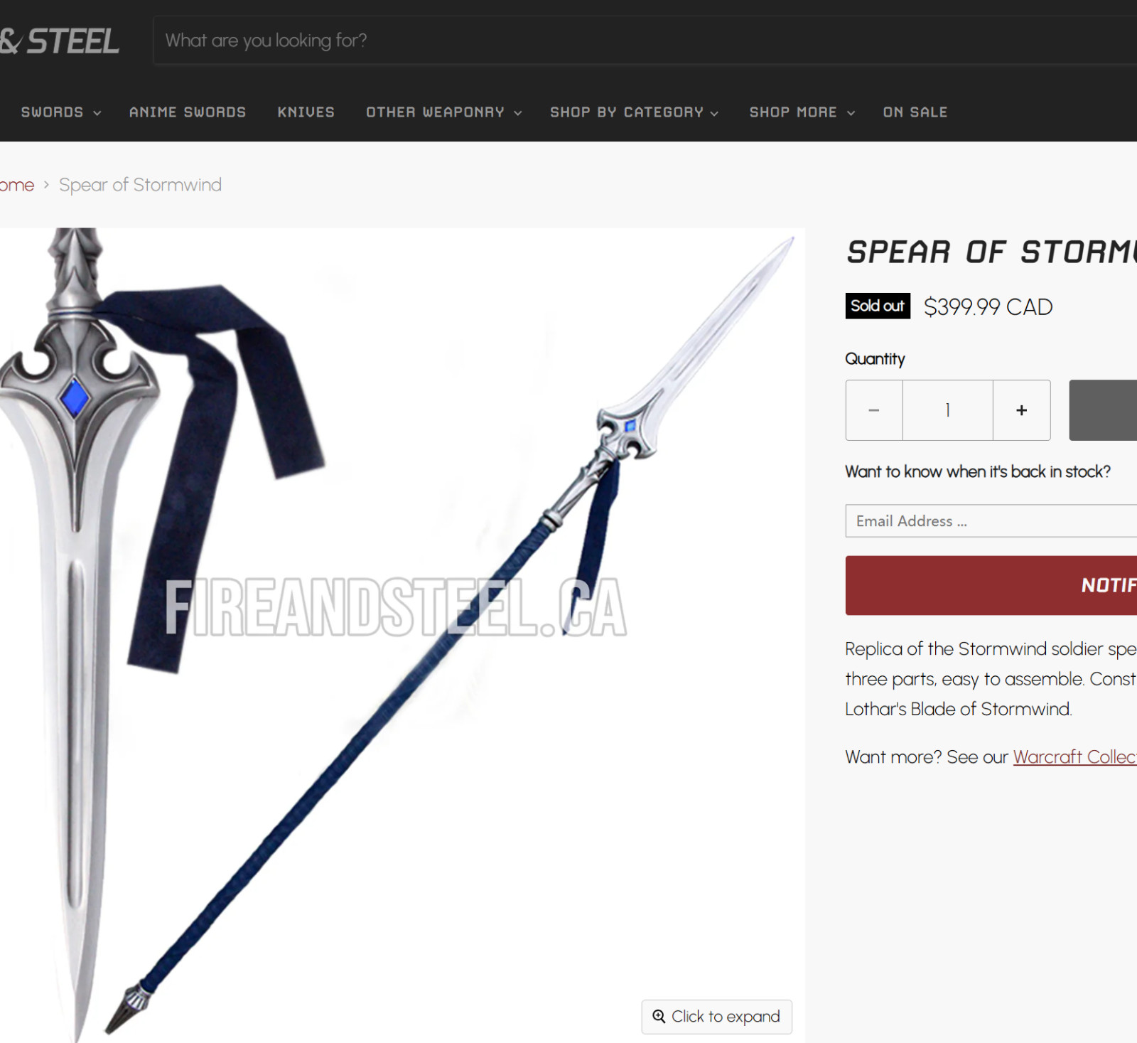 78"Storm wind king's footman Lance Spear 1:1 Size Metal Replica, WoW war craft