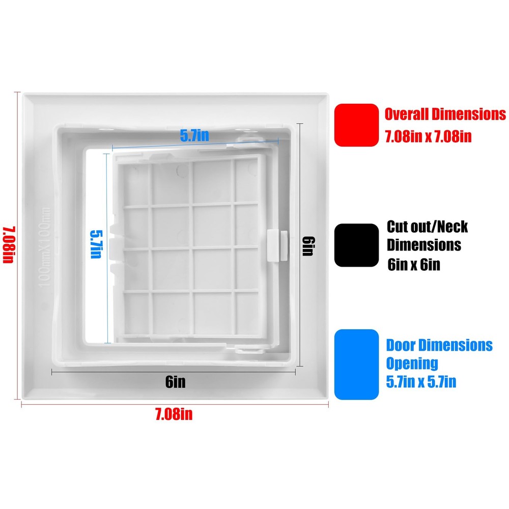 6x6 Inch Plastic Access Panel, 15x15cm, Drywall Ceiling, Wall, White, Hinged