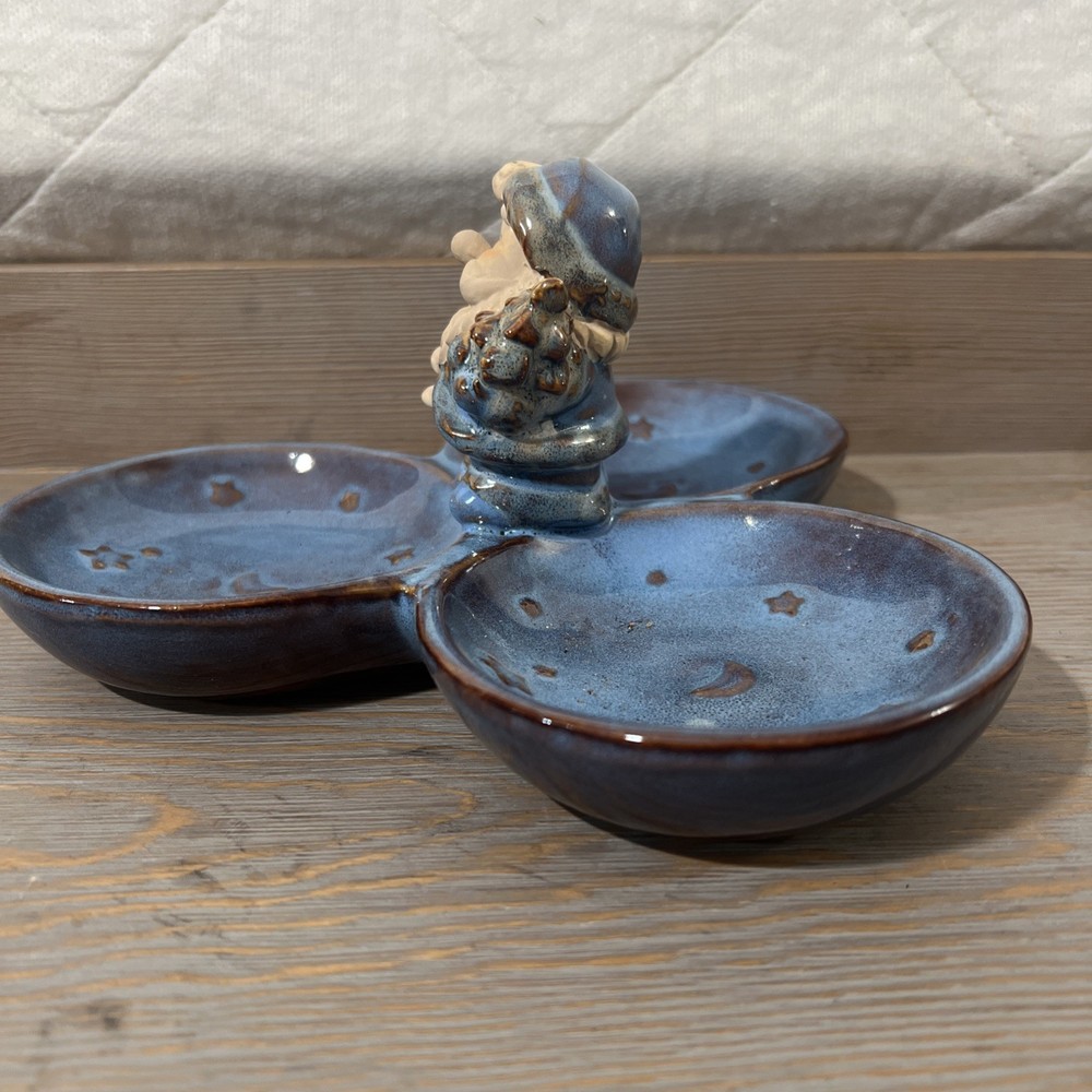 International Bazaar Stoneware 3 Sections Candy Dish Rare Vintage