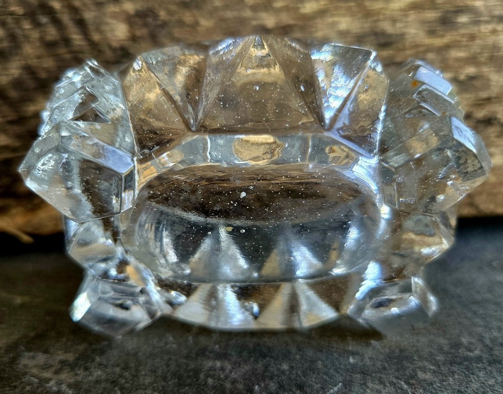 Open Master Salt Cellar Diamond Pattern Footed Base 2-7/8" L Vintage