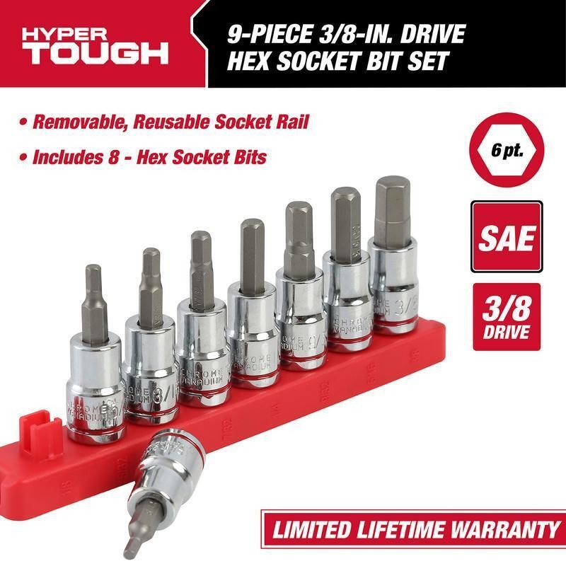 3/8in Drive 9-Piece Durable Chrome Vanadium Hex Socket Set Tool Kit New