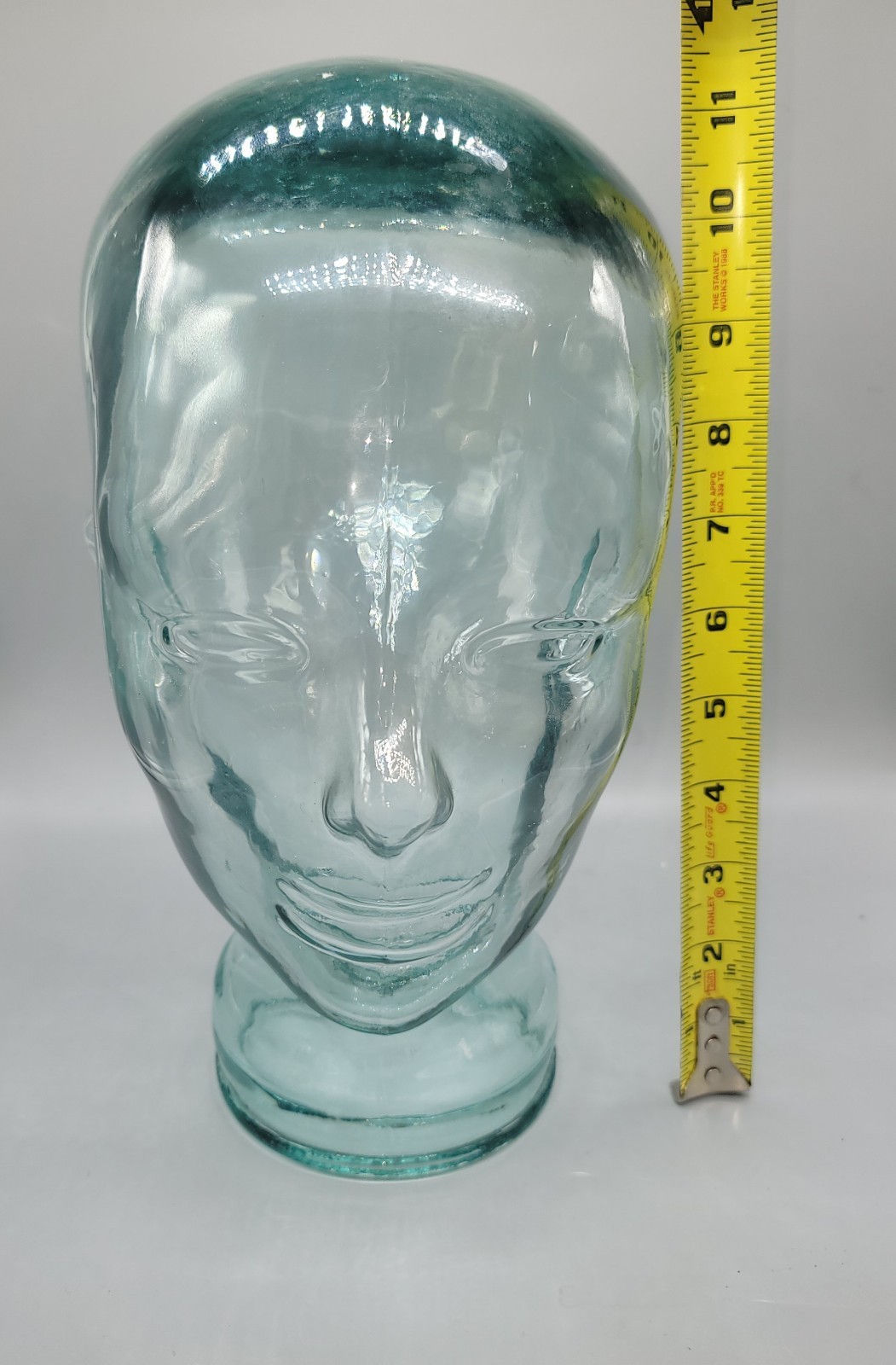 Clear Green Tint Art Glass Head Mannequin Wig Hat Holder Display 11” Tall