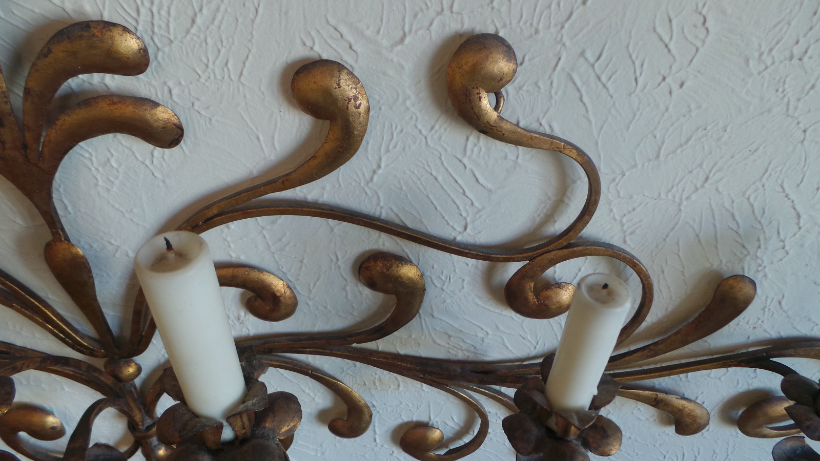 ANTIQUE ORIGINAL GILDED GOLD & METAL WALL SCONCE CANDLE HOLDERS