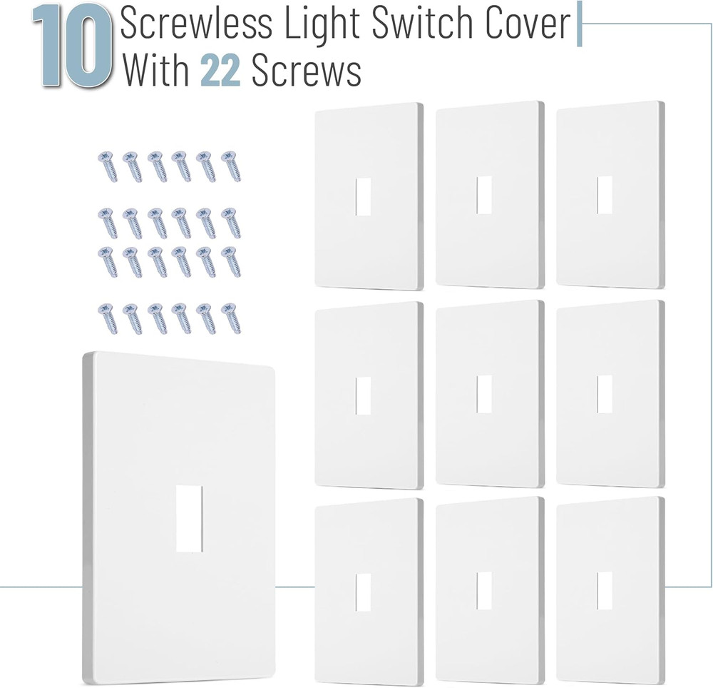 10 PCS Light Plates Switch Covers, Screwless, Toggle Switch Cover, Thermoplastic