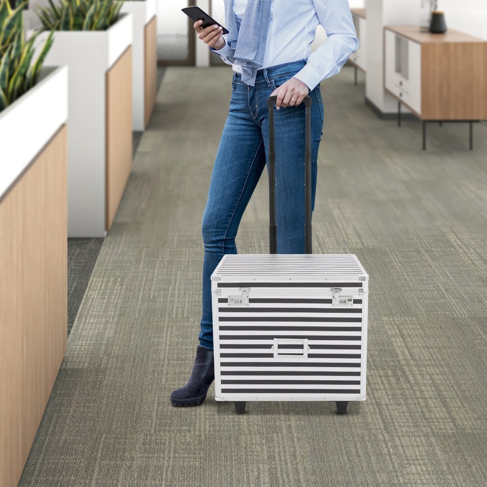 Lockable Mobile Rolling File Storage Chest Letter Document Telescopic Pole Case