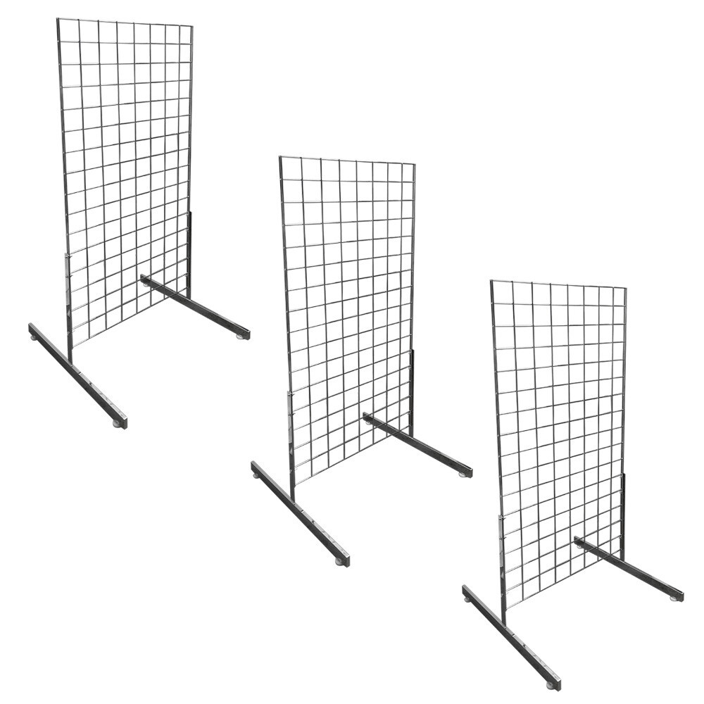 3 Set Square Gridwall 2' x 4' Grid Panel Floorstanding Wire Board Shelving Stand