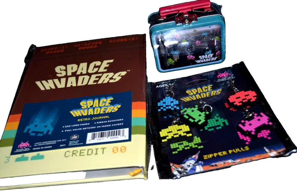 Space Invaders Retro Journal Zipper Pulls Mini Lunch Box Sealed! New Mixed Lot