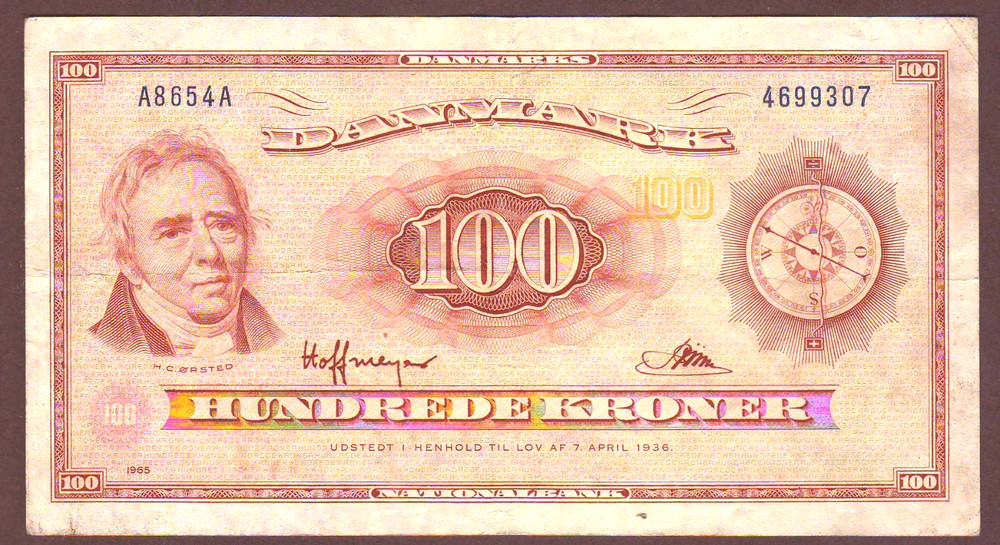 DENMARK  100 Kroner 1965     Prefix A8