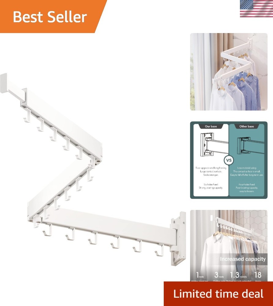 Durable Wall Mount Clothes Drying Rack - Foldable, Rust Resistant Design