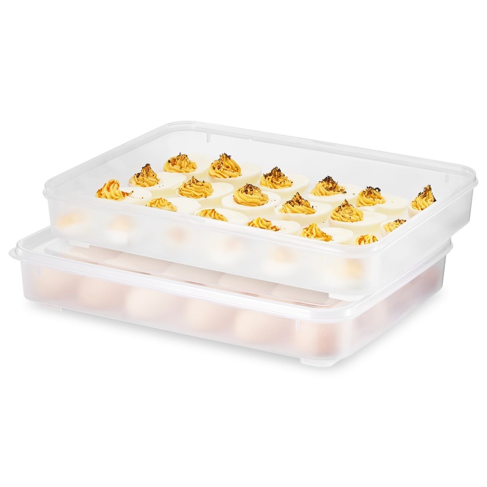 Egg Containers W/ Snug Tight Lids Clear Deviled Egg Carrier Tray Stackable