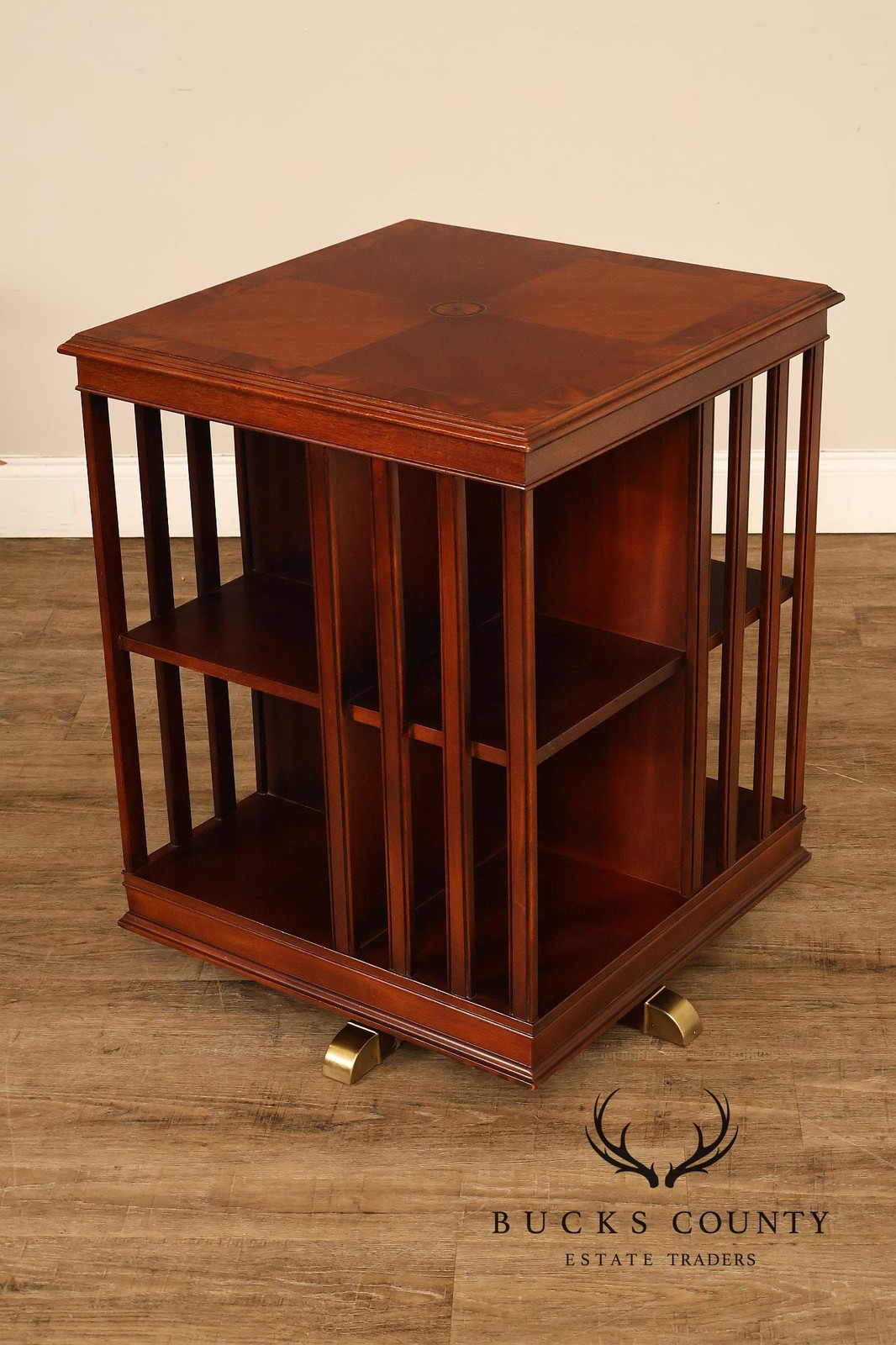 Edwardian Style Mahogany Inlaid Revolving Bookcase