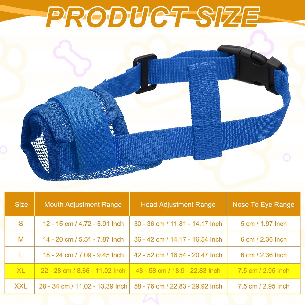 Dog Muzzle Soft Mesh Muzzle Mouth Guard Cover Blue XL