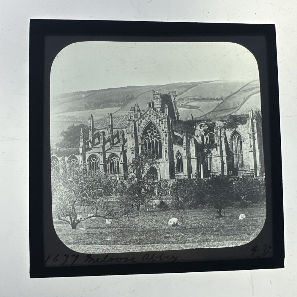 Antique Magic Lantern Slide Melrose Abbey