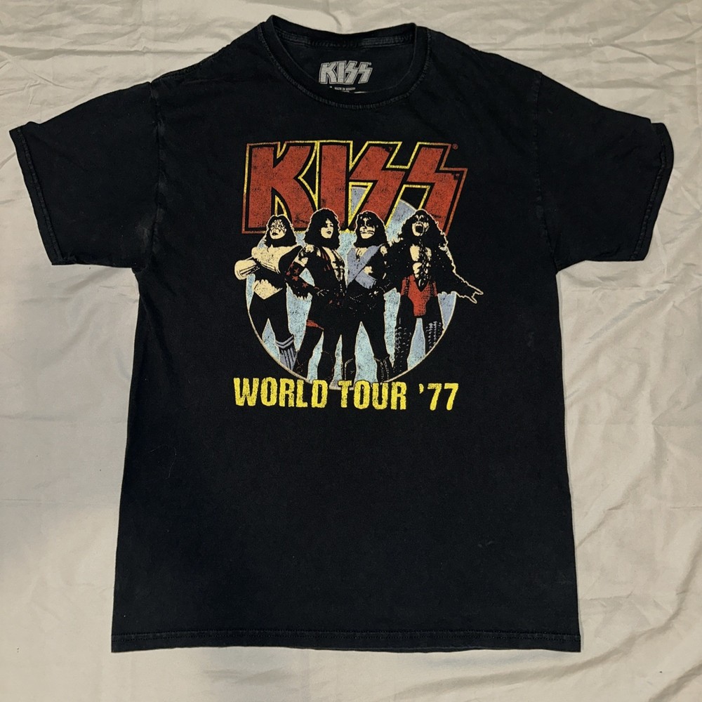 Vintage Style Kiss T-Shirt World Tour 1977 Black Adult Sz Med Rock Music