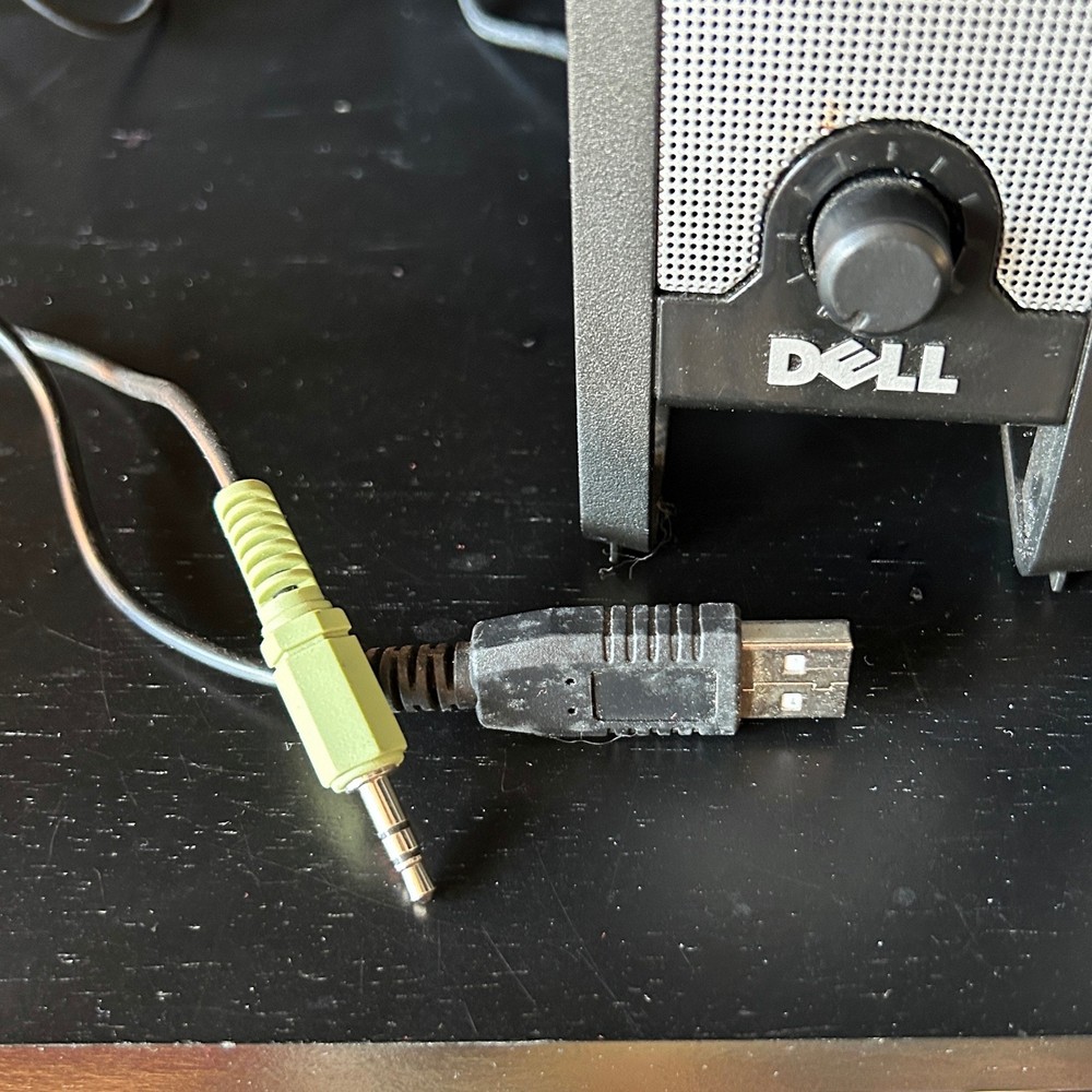 Dell A225 USB Powered Wired Black and Gray Speaker Pair using 3.5mm Audio Jack