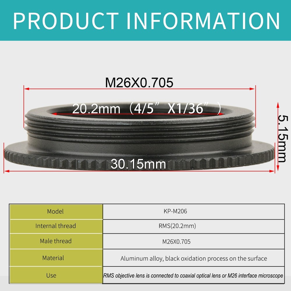 RMS to M26 Microscope objective Adapter Ring M20 to M26 Adapter Interface