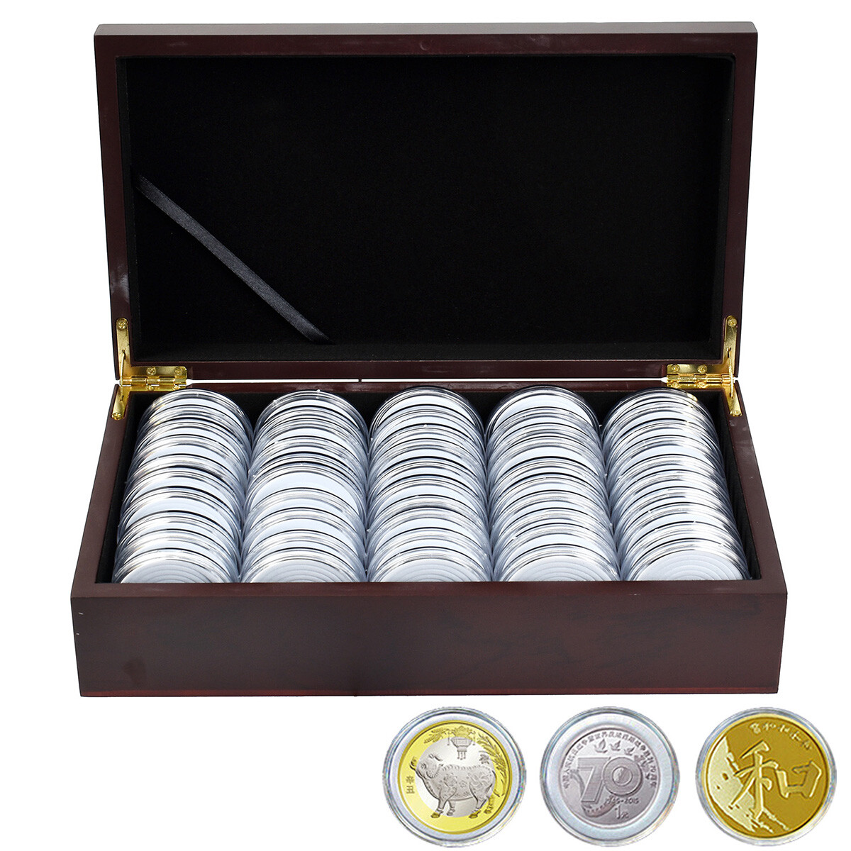 50 Pcs 46Mm Coin Capsule Case Gasket Holder Wooden Portable Storage Box Case