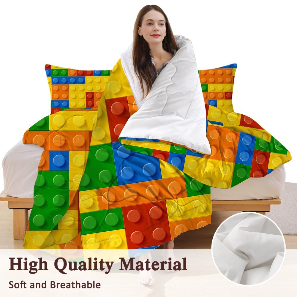 3pcs Funny Dot Building Blocks Comforter Set Colorful Bricks Thin Bedding Set