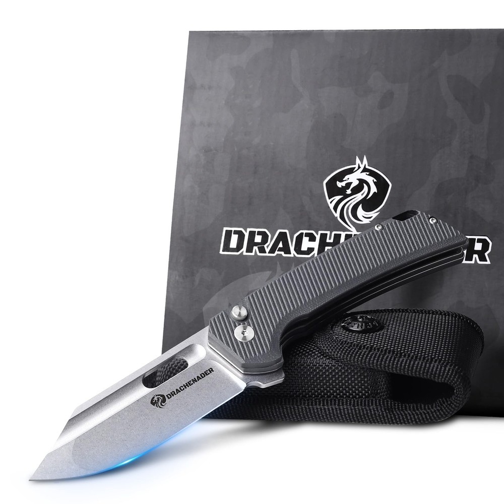 DRACHENADER Large Pocket Knife Large, C-Gray G10 Handle + Stonewashed Blade