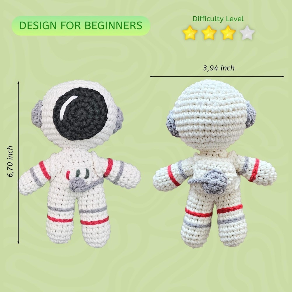 ASTRONAUT CROCHET KIT FOR ADVANCED OR INTERMEDIATE BEGINNER, VIDEO TUTORIAL