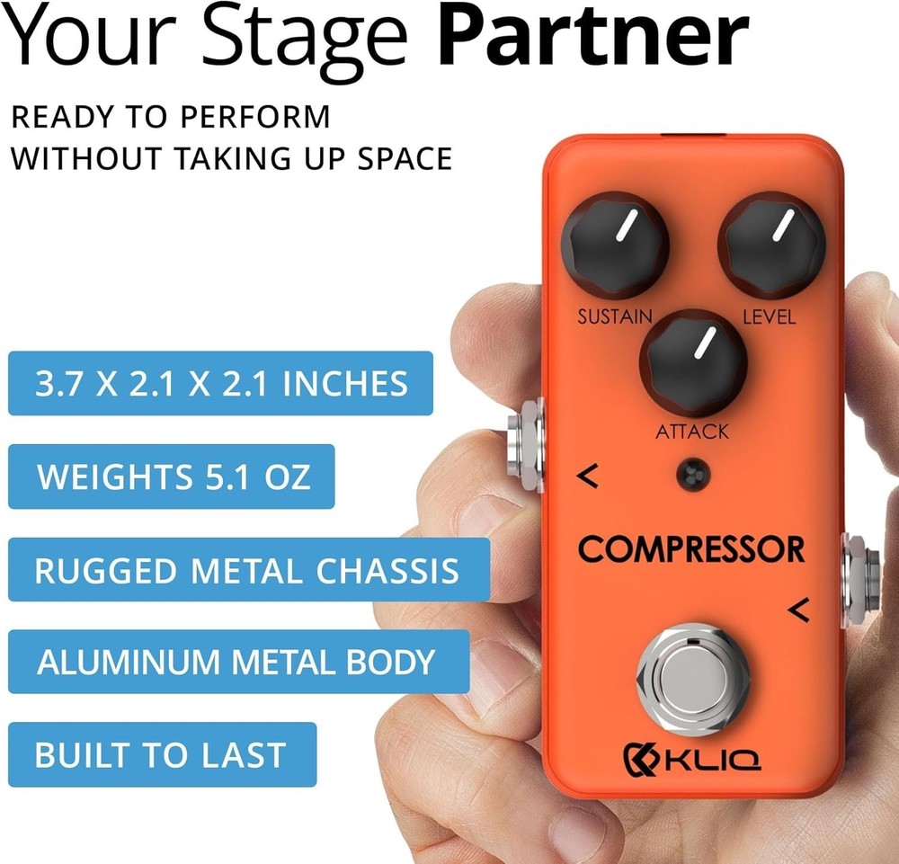 KLIQ Tiny Compressor Pedal for Guitar Bass
