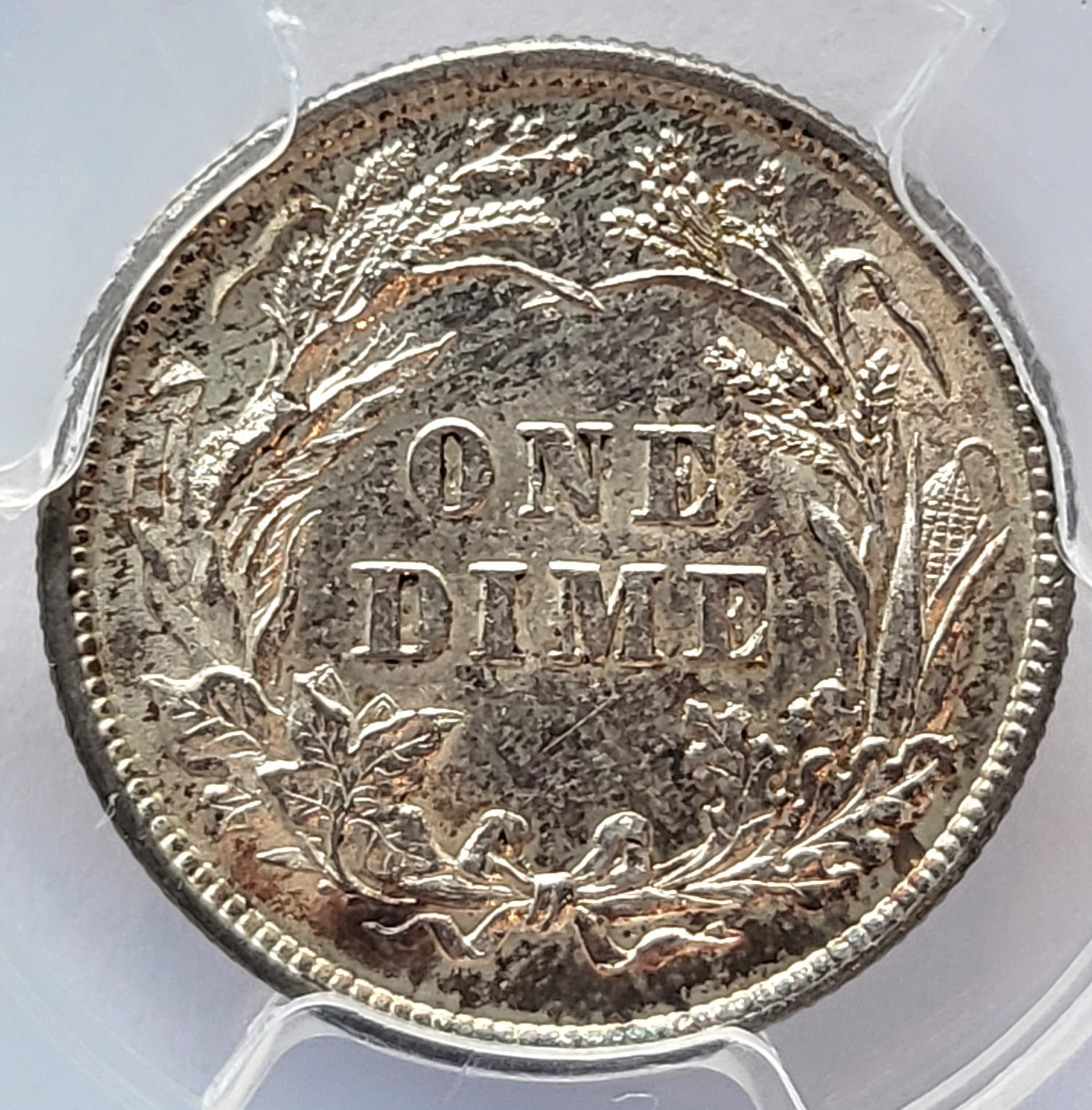 1892 PCGS MS-63 Barber Dime-colorful toning on obverse. #185