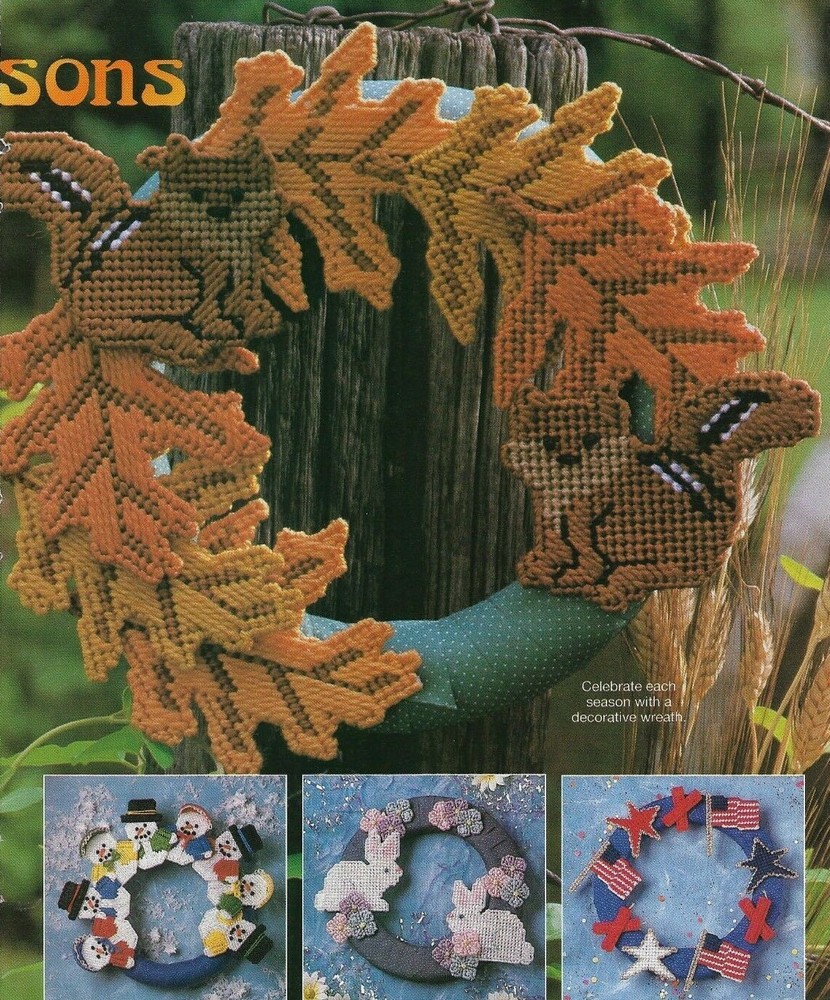 WREATHS FOR ALL SEASONS SQUIRREL BUNNY PLASTIC CANVAS PATTERN INSTRUCTIONS