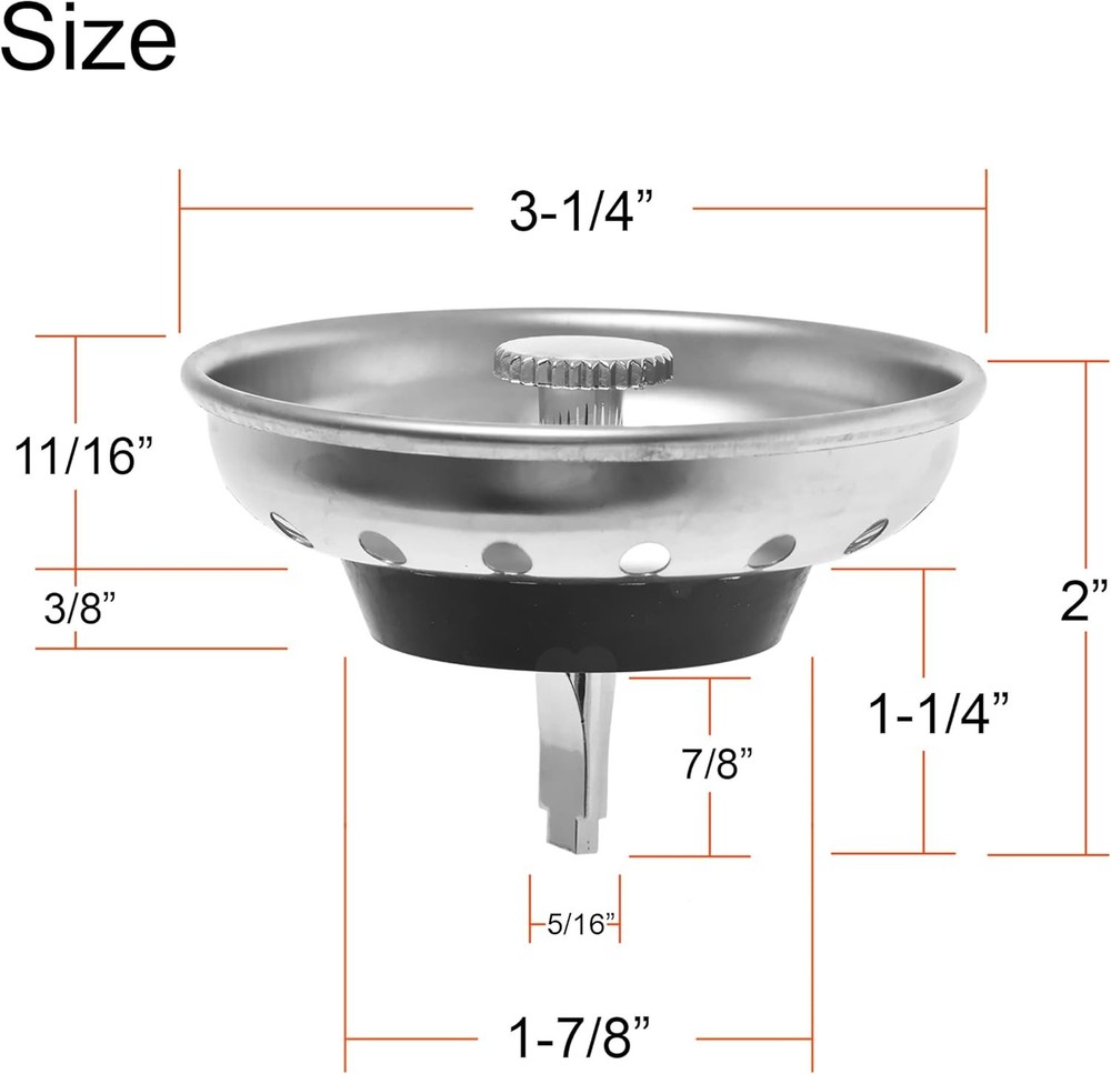 2 Pack - Kitchen Sink strainer, Stopper with Plastic knob, Rubber Stopper Bottom