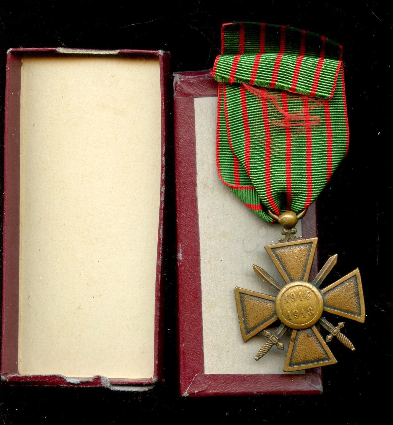 WWI WW1 French FRANCE Croix de Guerre, Boxed 1914-1918 American Awarded Medal #2