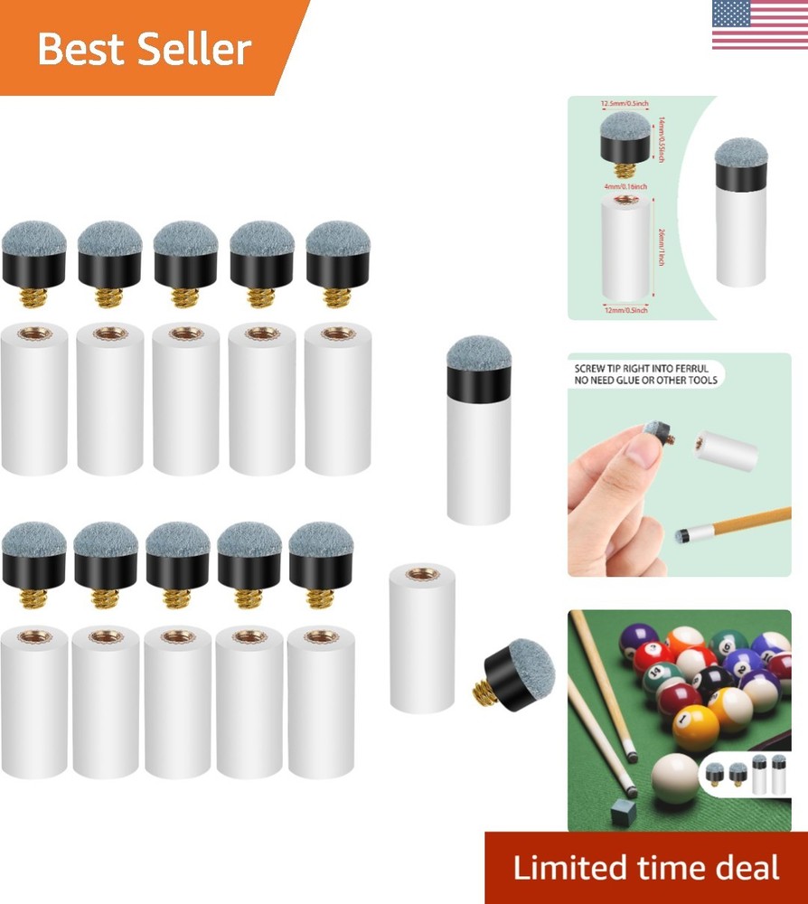 Durable 10-Pack Pool Cue Tips with Plastic Ferrules - Essential Billiard Upgrade