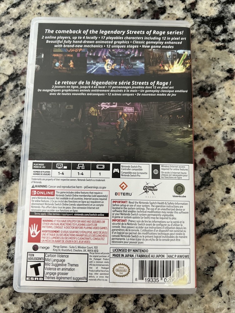 Streets of Rage 4 Nintendo Switch Case Only - Empty Replacement Case Fast Ship