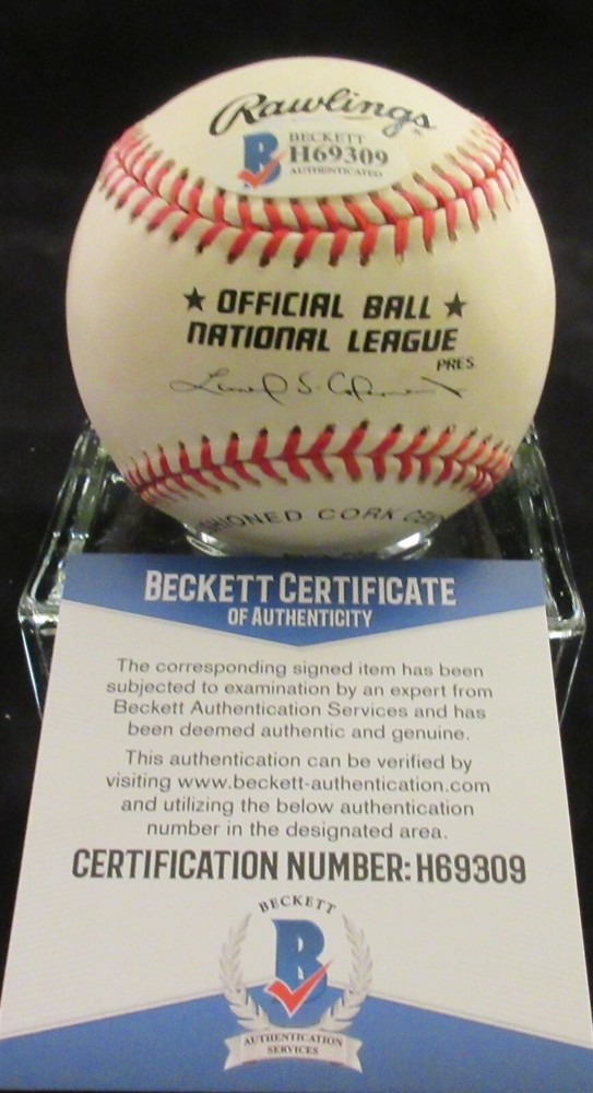 Ed Stevens Signed NL Baseball - Beckett BAS