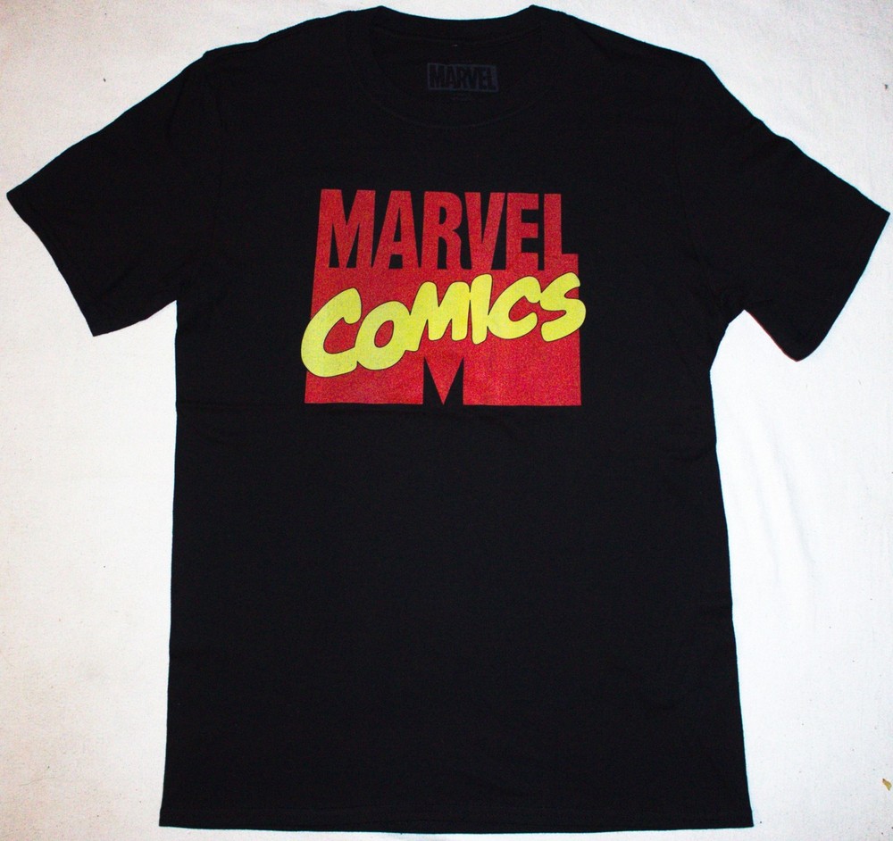 Marvel Comics Classic Name Logo Black T-Shirt NEW UNWORN