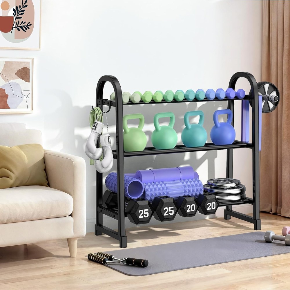 3 Tier Dumbble Rack 360LB Capacity Adjustable Dumbbell Storage Rack Space-Saving