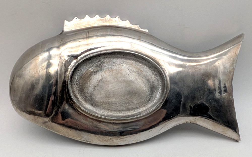 Embossed Silver Metal Fish Dish Mexico