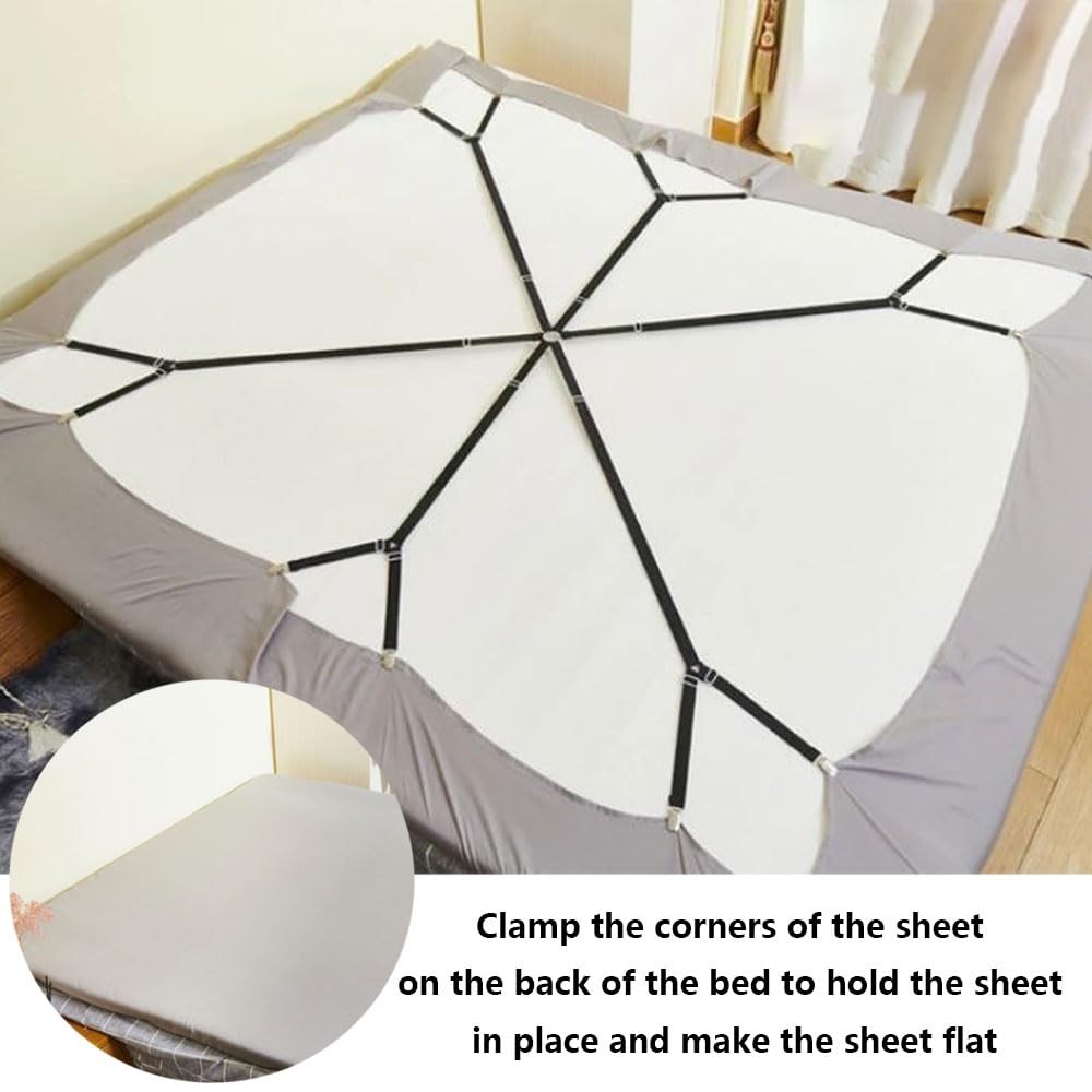 Elastic Sheet Fasteners for Staying Bedsheet Flat, Adjustable Bed Sheet Holde...