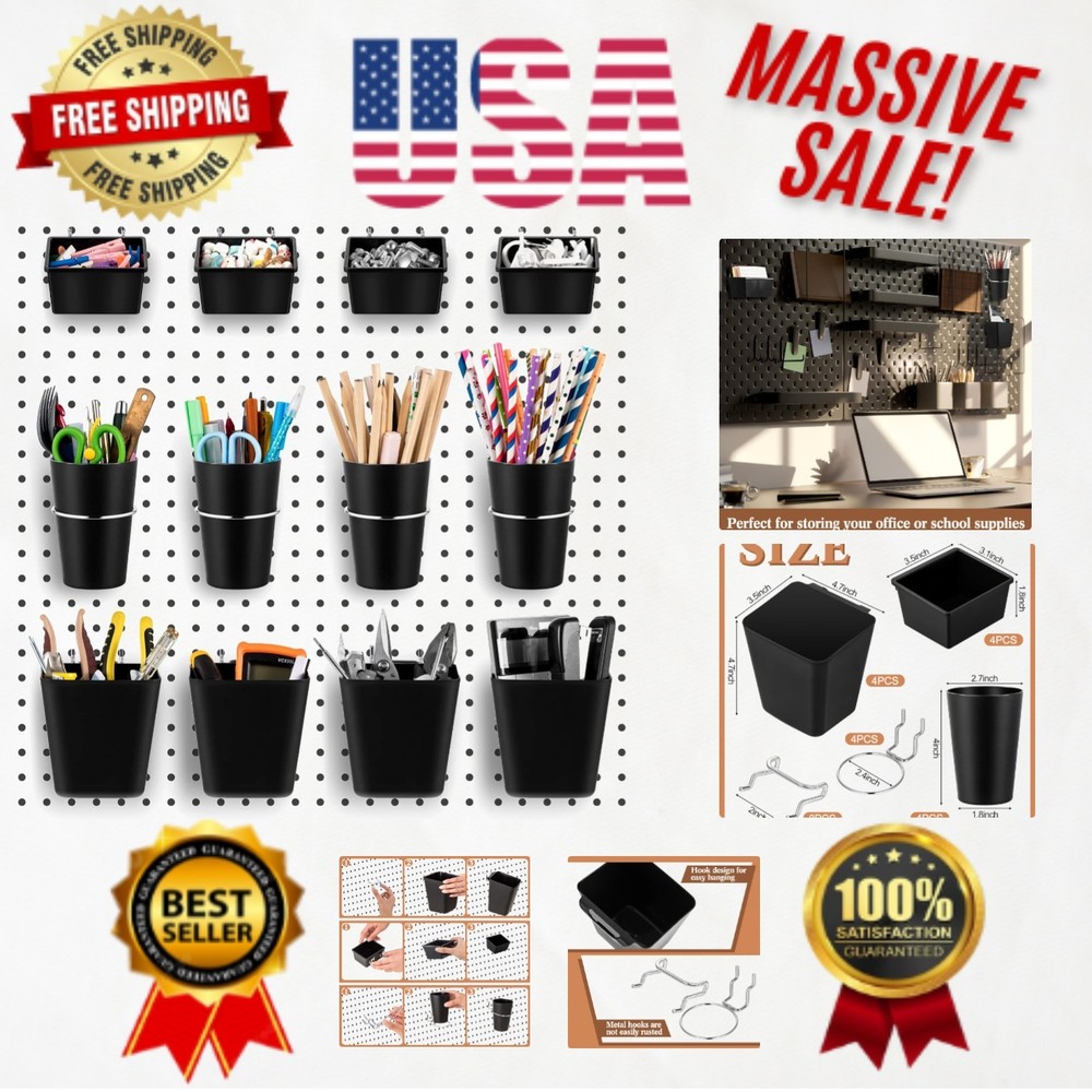 Multi-Functional 12-Piece Pegboard Storage Set: Baskets, Hooks for Every Task