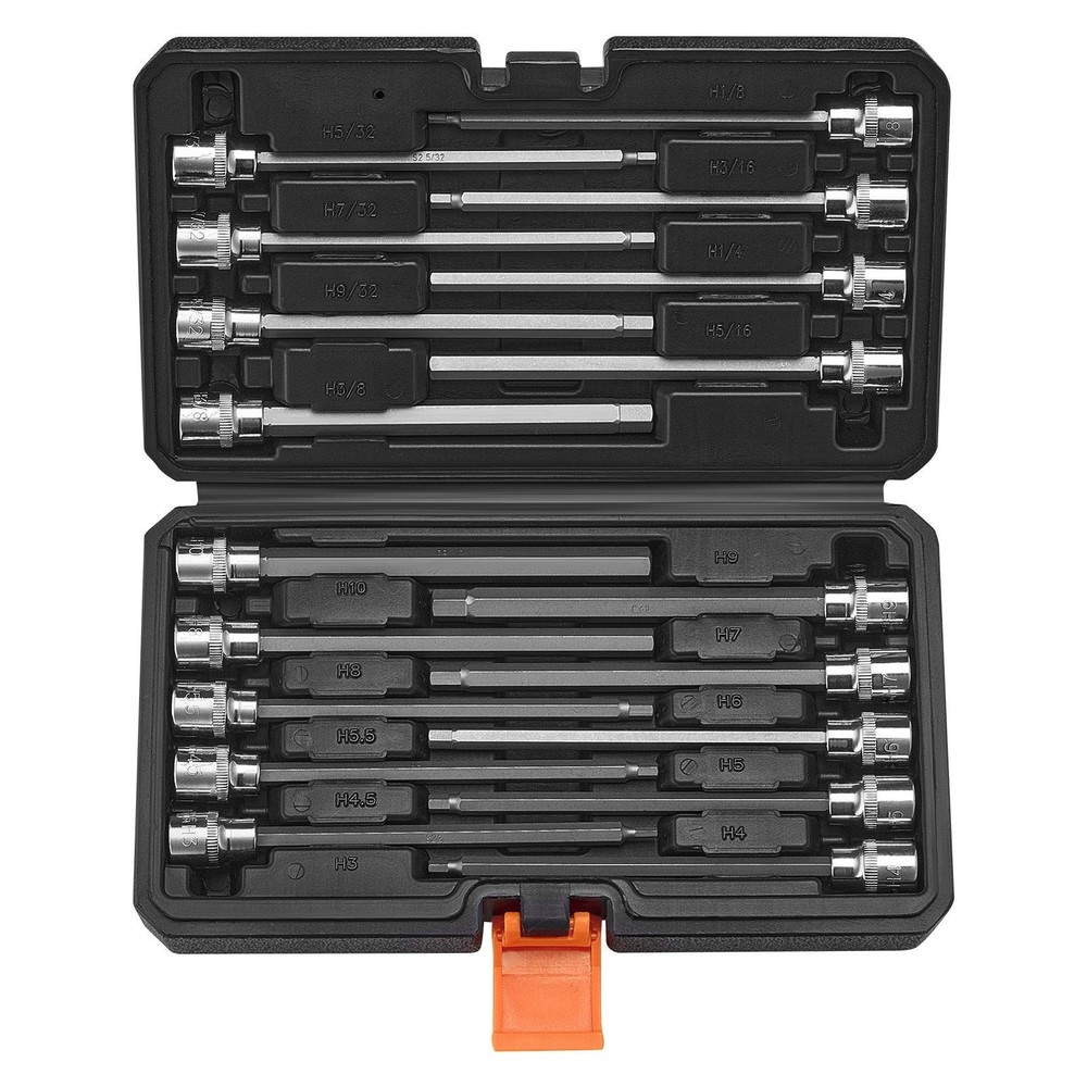 Extended 3/8in Drive S2 Alloy 18Pc Hex Bit Socket Set