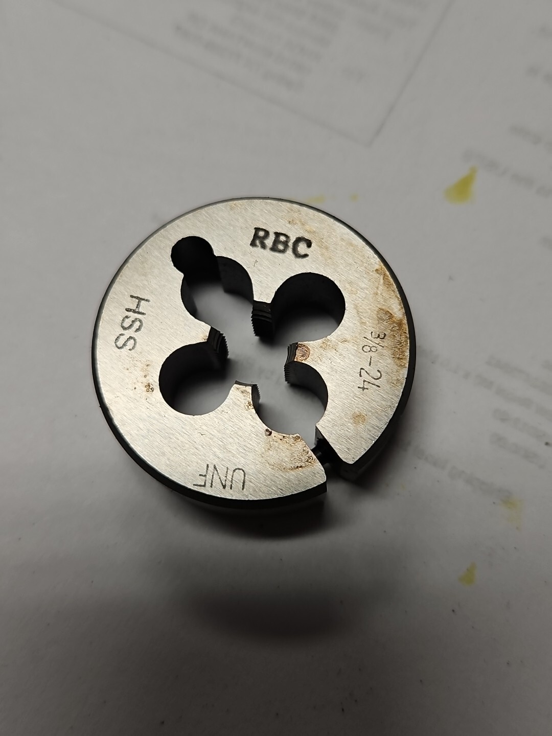 Regal Beloit 3/8"-24 NF Adjustable Split Round Die, HSS, 1-1/2" O.D. HSS