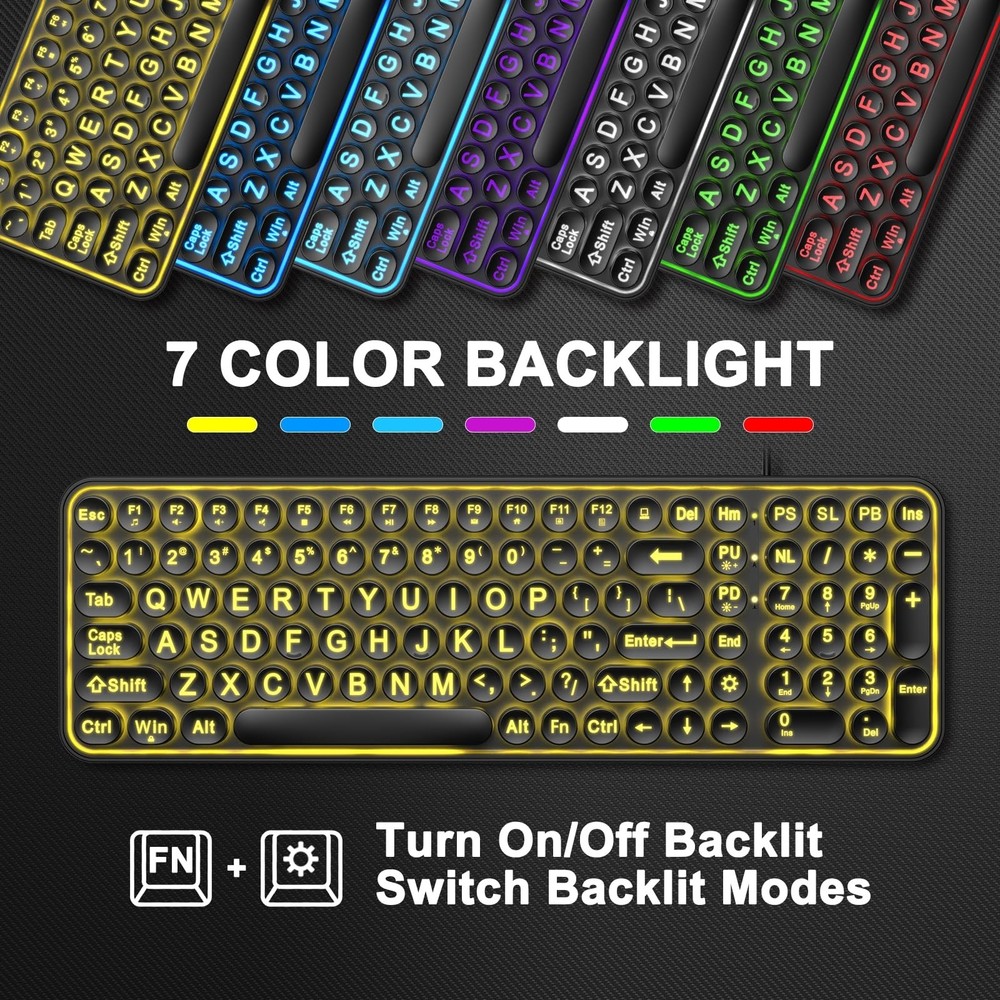 EDJO Large Print Backlit Keyboard,USB Wired Lighted Computer Keyboard with 7-...