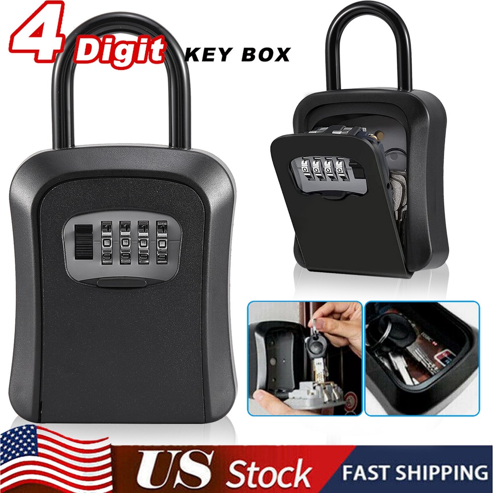 4-Digit Combination Key Safe Lock Box Portable Wall-Mounted Security Storage Box