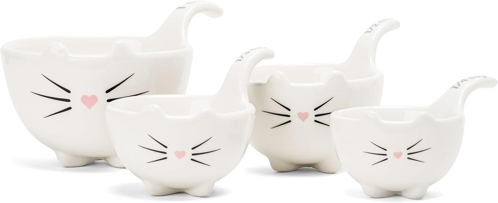 White Cat Measuring Cups and Spoons Set (Includes 4 Pieces)