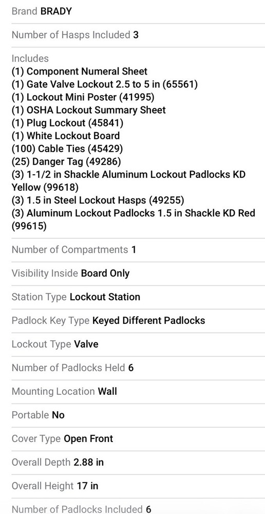 BRADY LC391E Lockout Station, 140 Components, Valve, Keyed, 3WRA7