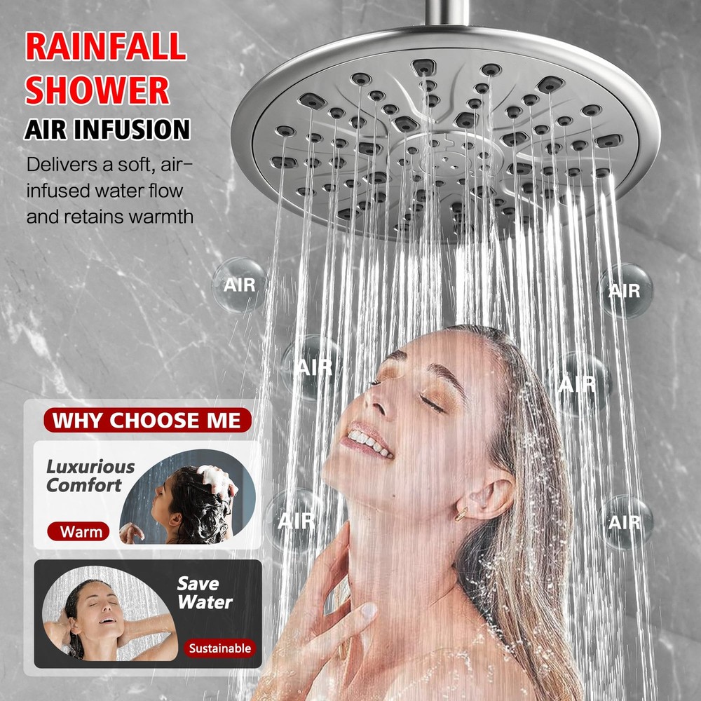 sumerain Brushed Nickel Rain Shower System Complete with Multi-Settings Rainf...