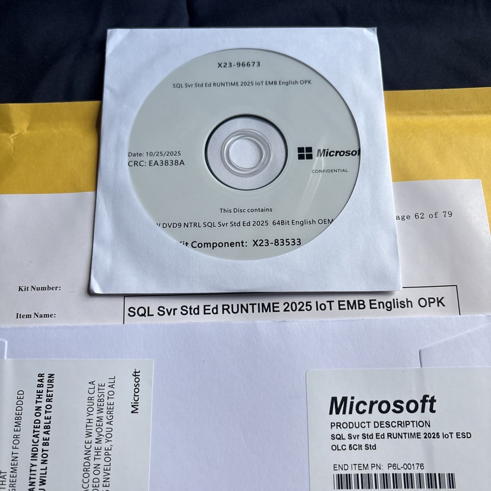 Microsoft SQL Server 2025 Standard DVD + Key Unlimited Core Unlimited User CALs
