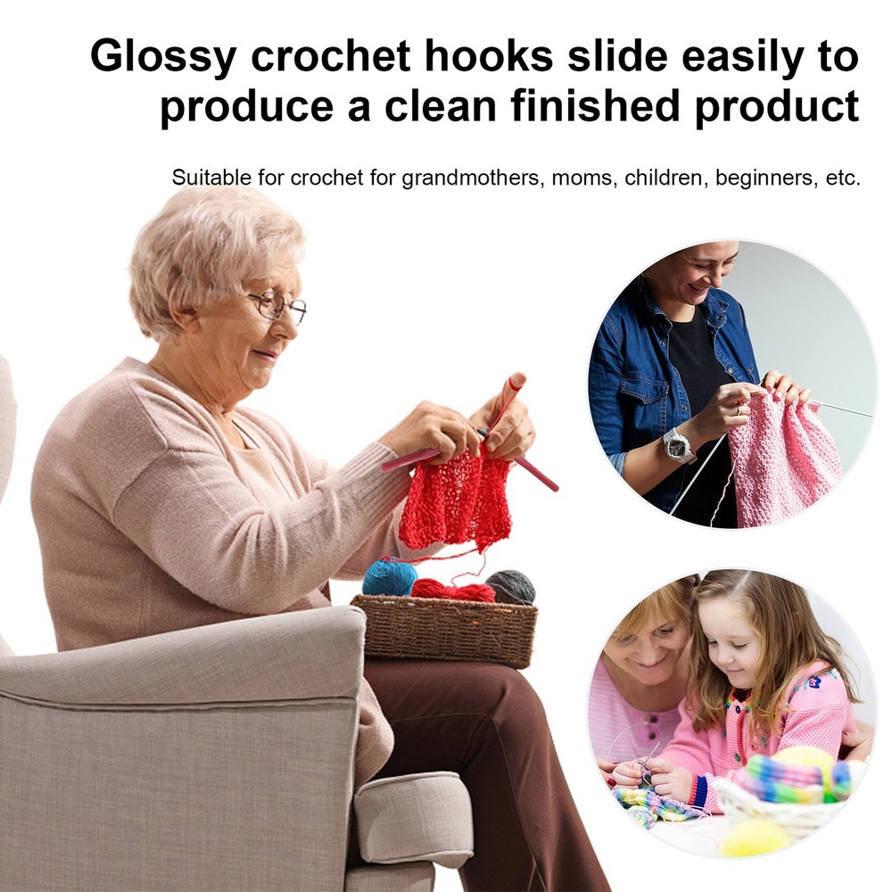 Pink 8Pcs Crochet Hook Thread Knitting Tools ABS Plastic Handle Ergonomic