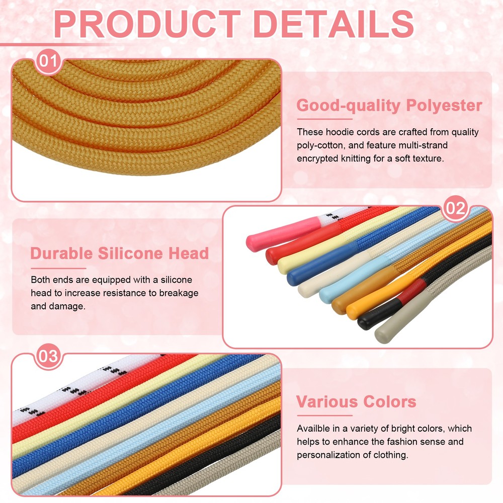 2pcs 53inch Drawstring Cords Hoodie String with Easy Threader Ebony